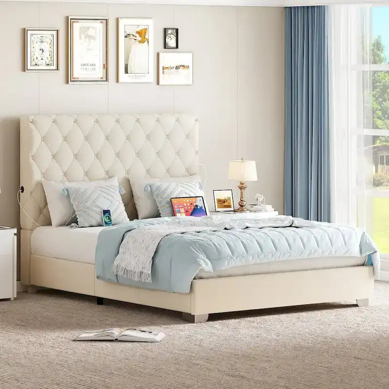 Moasis Upholstered High Headboard Bed Frame