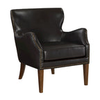 Fauteuil à oreilles, à accoudoirs inclinés, à dossier haut et pieds hauts, marron foncé
