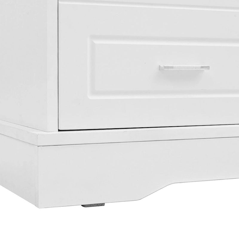 Porte-manteau avec banc à porte coulissante, coussin, poignée argentée, et armoire de rangement