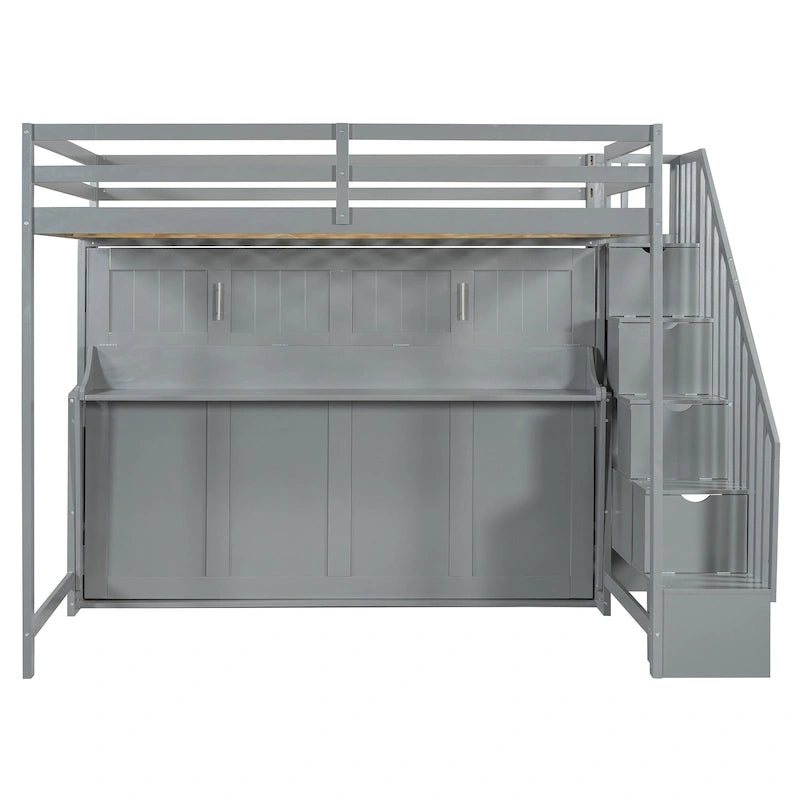 Lit escamotable double avec vérin hydraulique et bureau intégré