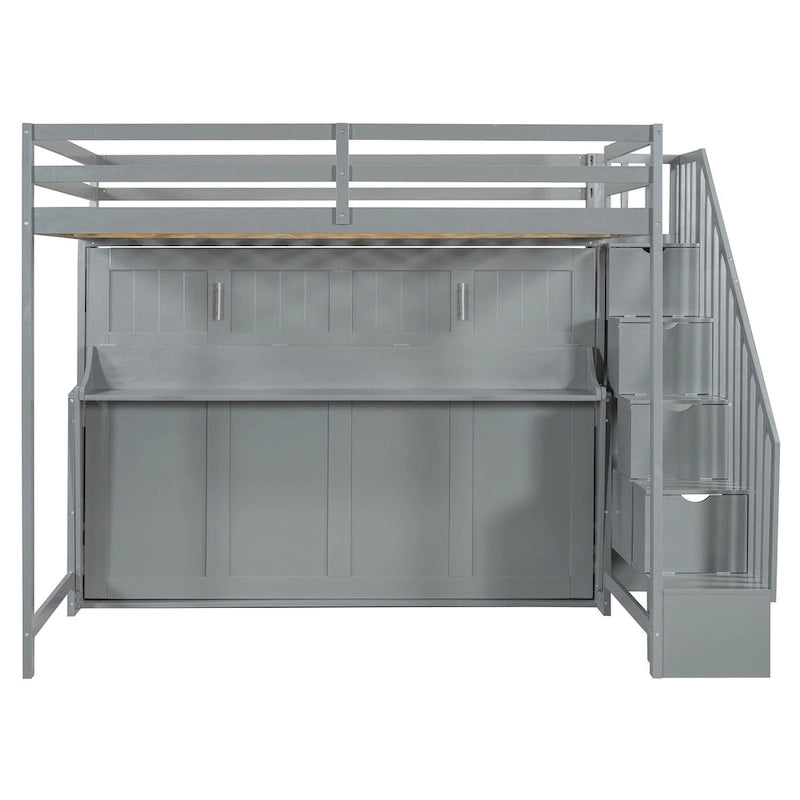 Lit escamotable double avec vérin hydraulique et bureau intégré