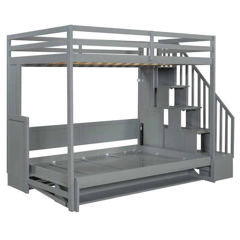 Lit escamotable double avec vérin hydraulique et bureau intégré