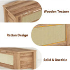 Console d'entrée, Console avec 2 tiroirs en rotin, Console en bois avec rangement