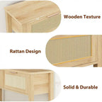 Console d'entrée, Console avec 2 tiroirs en rotin, Console en bois avec rangement