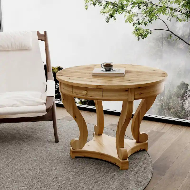 Table de salle à manger ronde de petite taille, table d'appoint, table basse de style ferme à pieds incurvés