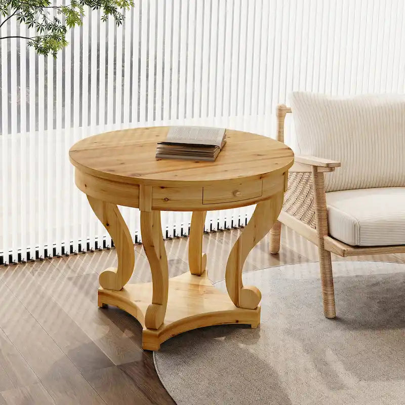 Table de salle à manger ronde de petite taille, table d'appoint, table basse de style ferme à pieds incurvés