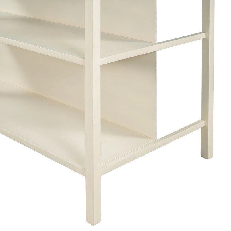 Îlot de cuisine rustique fixe en bois massif de 114 cm, table à manger et de préparation en bois d'hévéa avec deux étagères ouvertes.