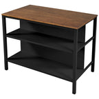 Îlot de cuisine rustique fixe en bois massif de 114 cm, table à manger et de préparation en bois d'hévéa avec deux étagères ouvertes.
