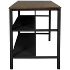 Îlot de cuisine rustique fixe en bois massif de 114 cm, table à manger et de préparation en bois d'hévéa avec deux étagères ouvertes.