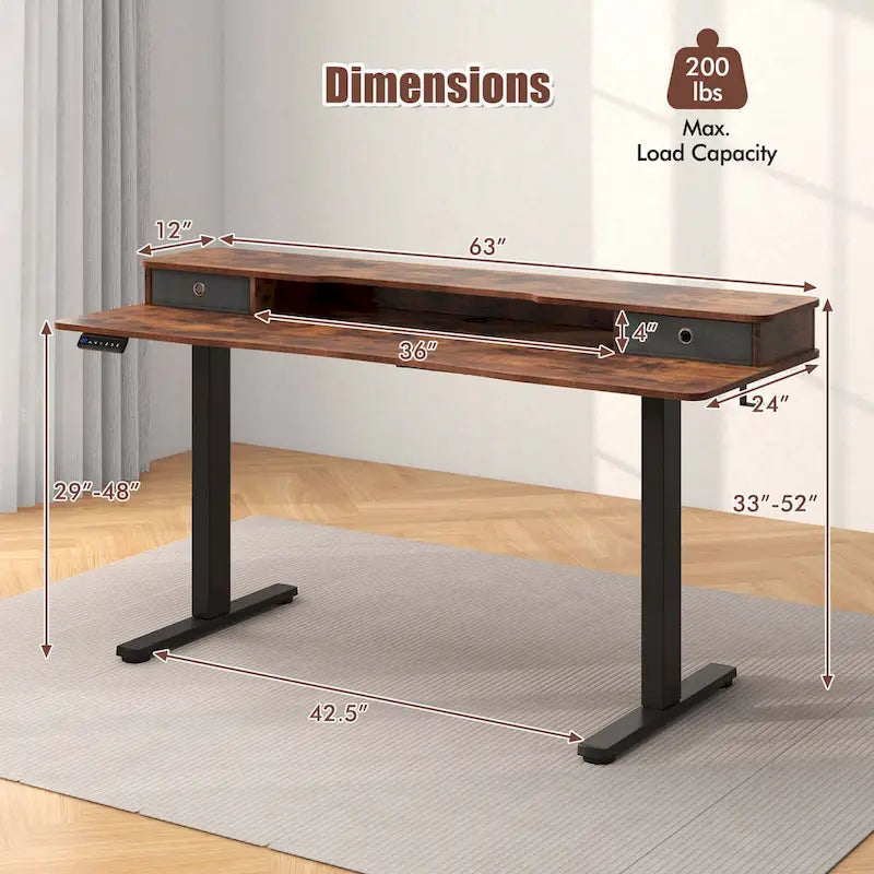 Bureau debout électrique à hauteur réglable avec étagère de rangement