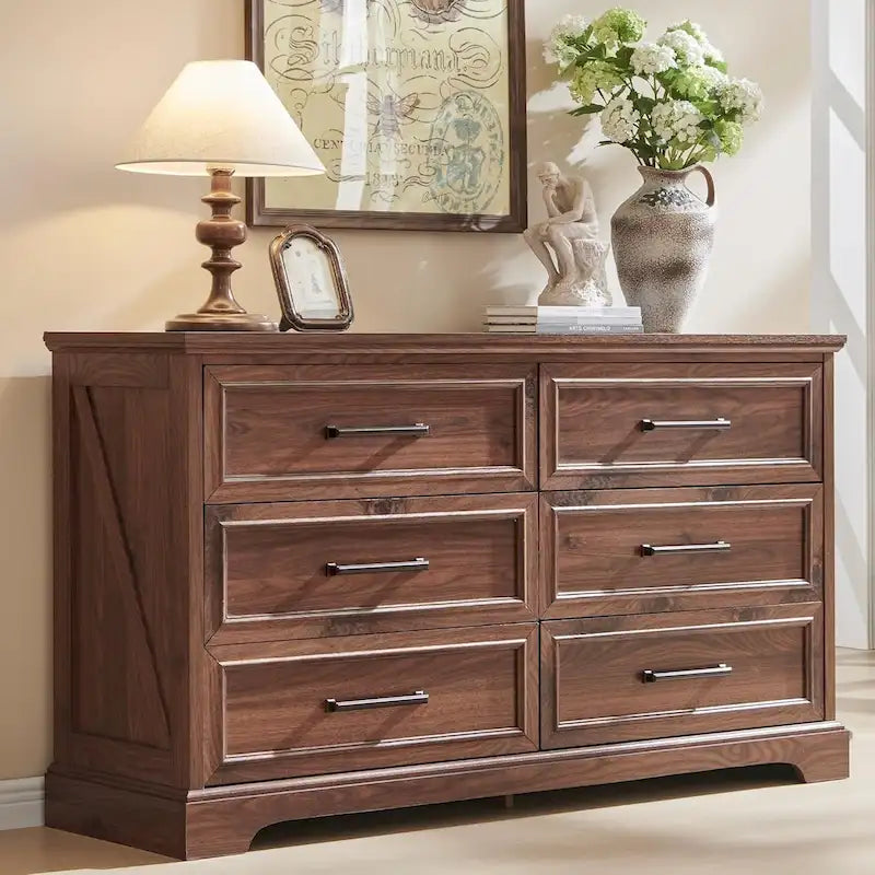 Commode de chambre à 6 tiroirs style ferme, meuble de rangement, meuble TV
