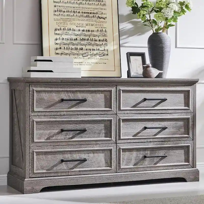 Commode de chambre à 6 tiroirs style ferme, meuble de rangement, meuble TV
