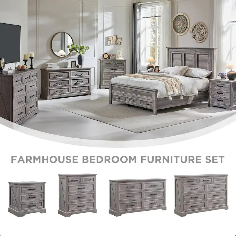 Commode de chambre à 6 tiroirs style ferme, meuble de rangement, meuble TV