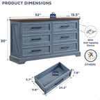 Commode de chambre à 6 tiroirs style ferme, meuble de rangement, meuble TV