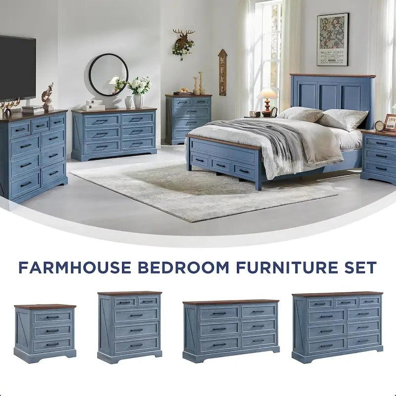 Commode de chambre à 6 tiroirs style ferme, meuble de rangement, meuble TV