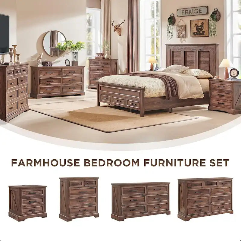 Commode de chambre à 6 tiroirs style ferme, meuble de rangement, meuble TV