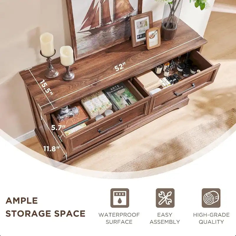 Commode de chambre à 6 tiroirs style ferme, meuble de rangement, meuble TV