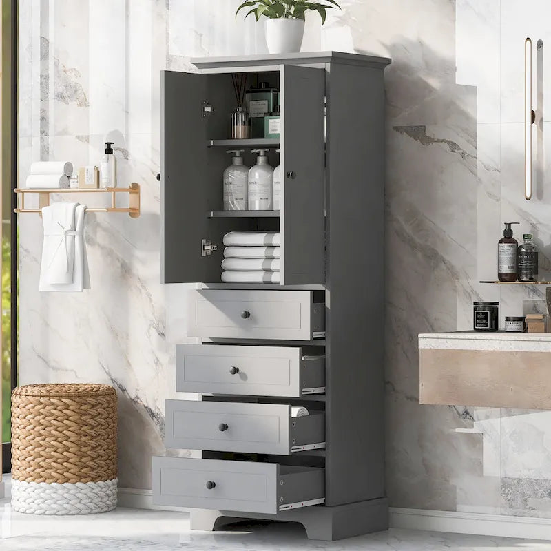 Armoire de rangement à 2 portes et 4 tiroirs pour salle de bain ou bureau