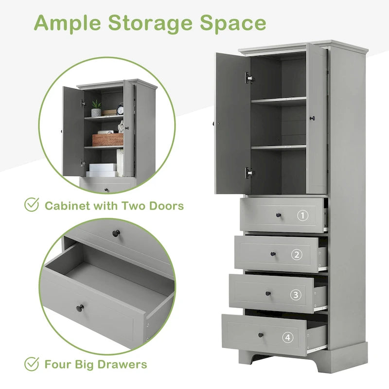 Armoire de rangement à 2 portes et 4 tiroirs pour salle de bain ou bureau