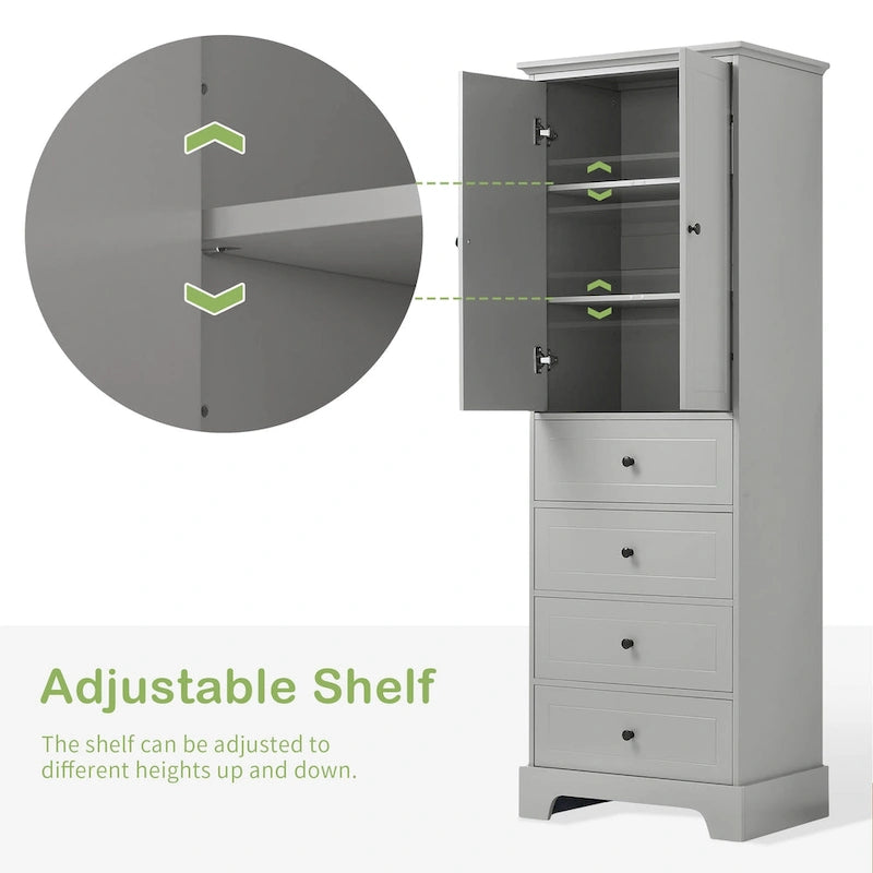 Armoire de rangement à 2 portes et 4 tiroirs pour salle de bain ou bureau