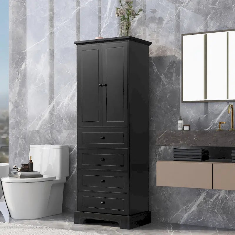 Armoire de rangement à 2 portes et 4 tiroirs pour salle de bain ou bureau