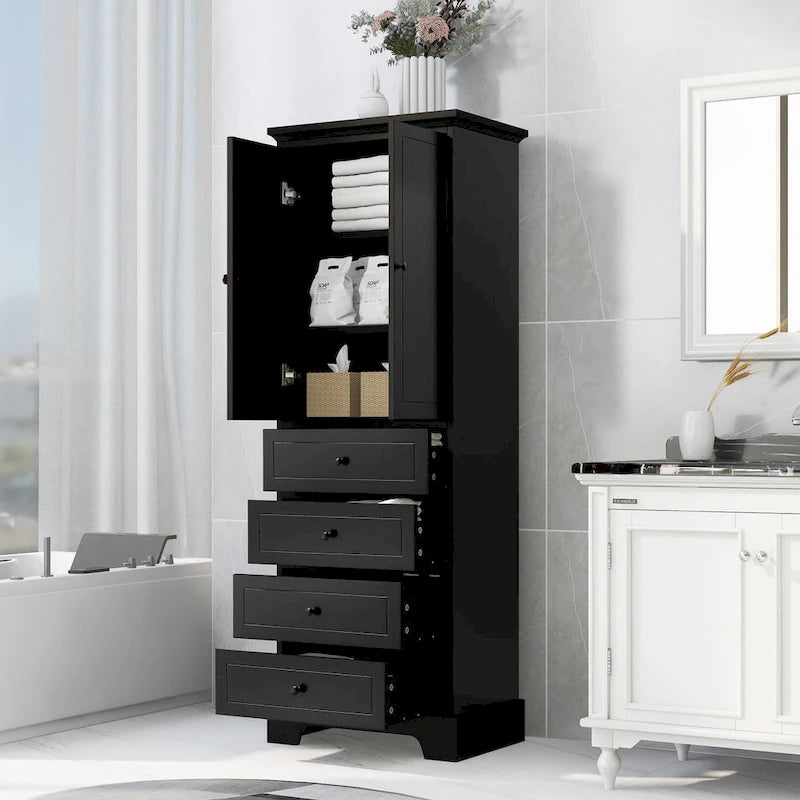 Armoire de rangement à 2 portes et 4 tiroirs pour salle de bain ou bureau