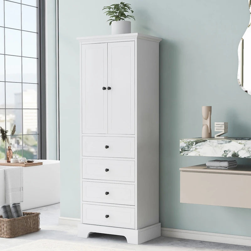 Armoire de rangement à 2 portes et 4 tiroirs pour salle de bain ou bureau