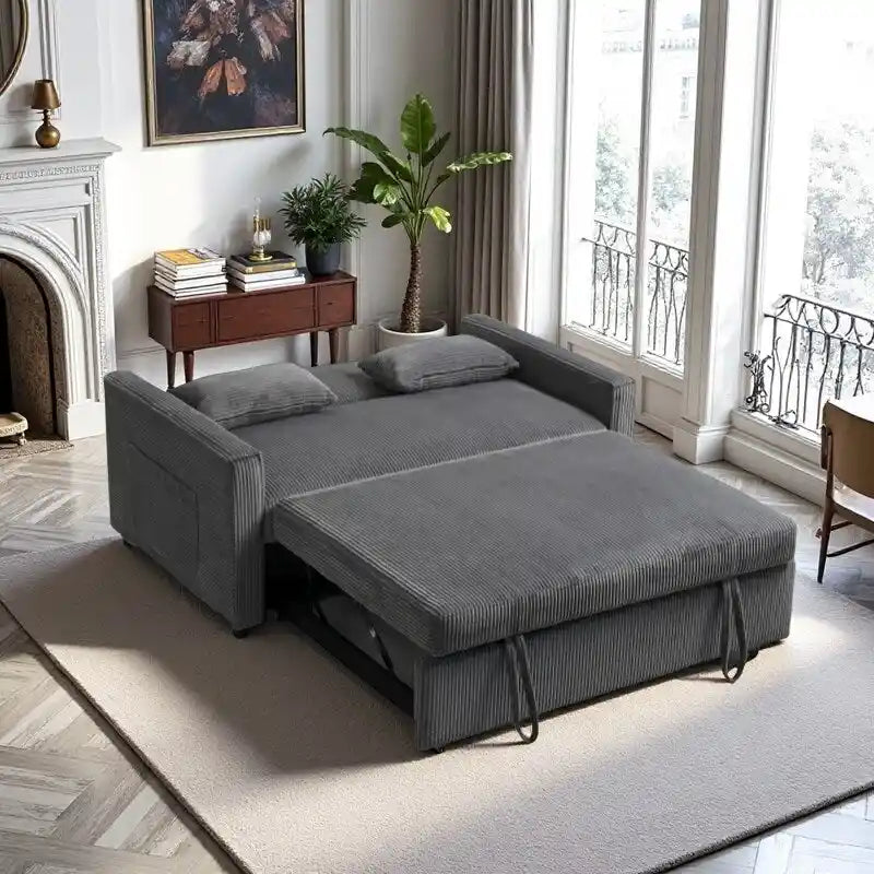 Canapé-lit 69" en velours côtelé avec dossier réglable et poche de rangement