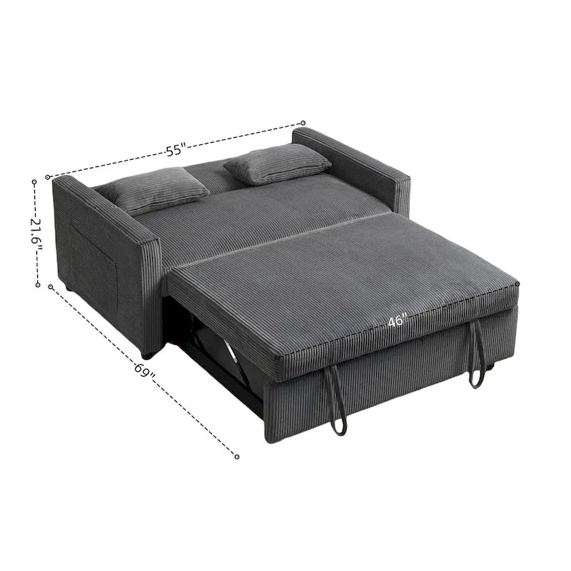 Canapé-lit 69" en velours côtelé avec dossier réglable et poche de rangement