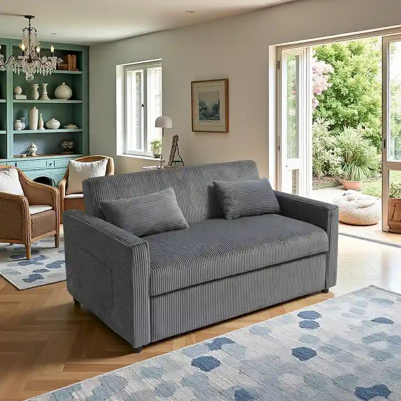 Canapé-lit 69" en velours côtelé avec dossier réglable et poche de rangement