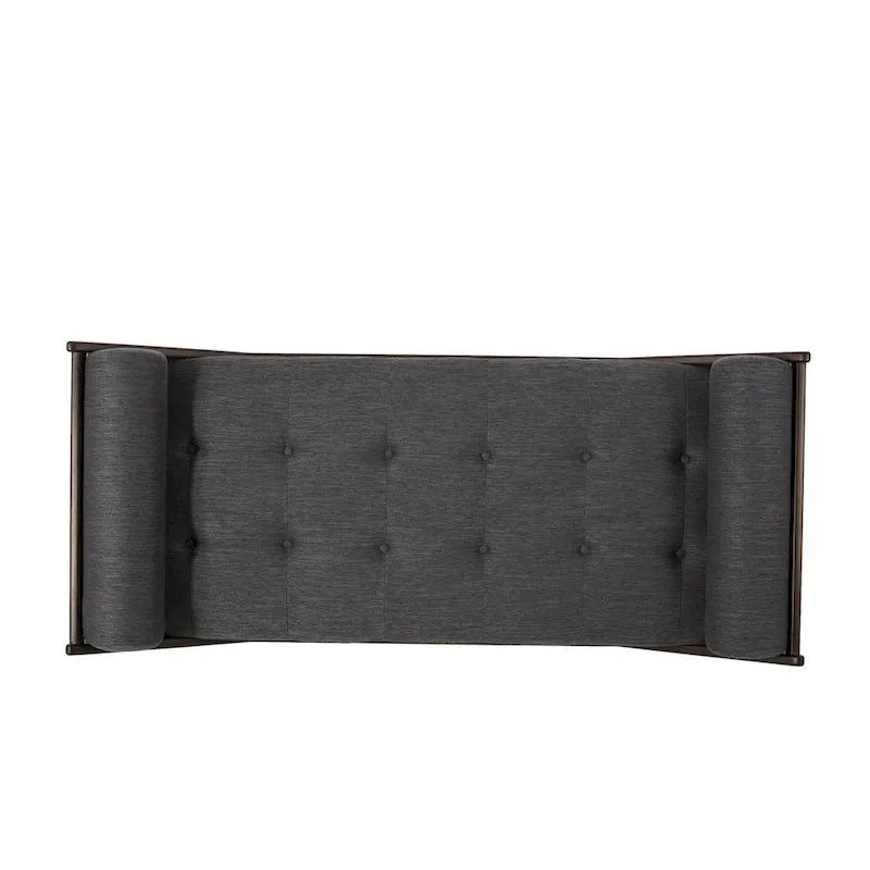 Chaise longue capitonnée moderne 65 en charbon de bois avec design en bois courbé et coussins décoratifs cylindriques