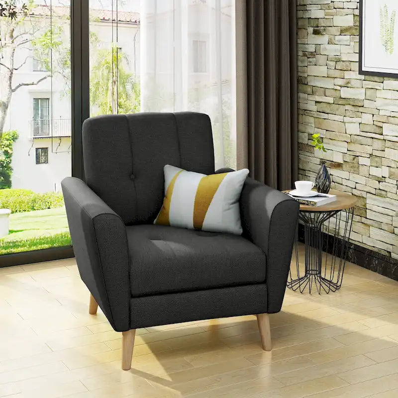 Fauteuil club capitonné en tissu Mid-Century Modern par