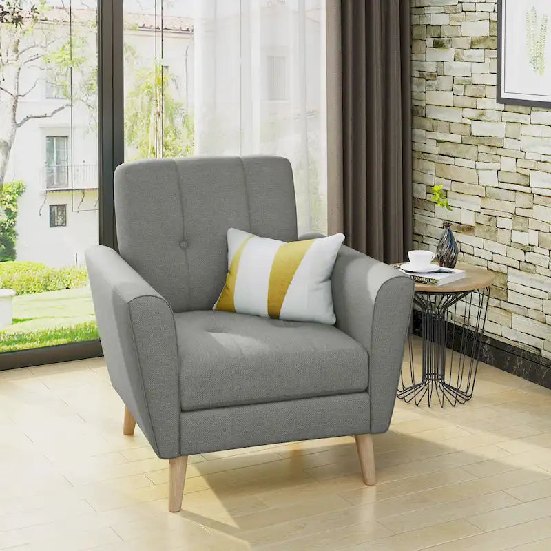 Fauteuil club capitonné en tissu Mid-Century Modern par