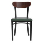 Chaise de salle à manger commerciale en métal avec assise en bois et dossier boomerang