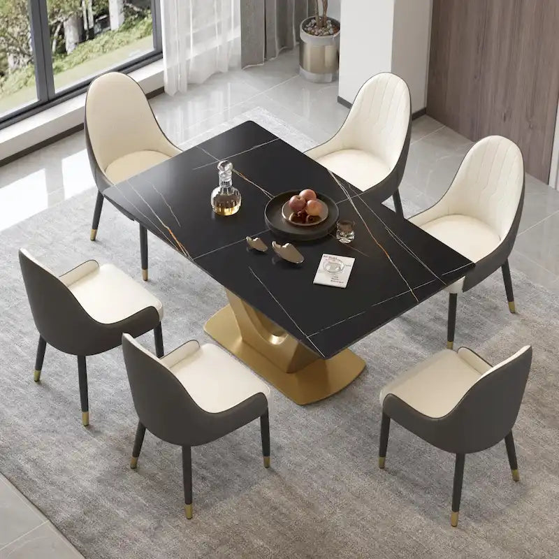 Table à manger moderne en marbre avec piédestal en V, table de cuisine en ardoise
