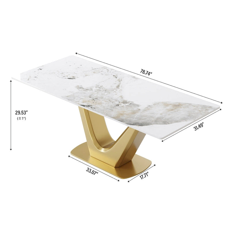 Table à manger moderne en marbre avec piédestal en V, table de cuisine en ardoise