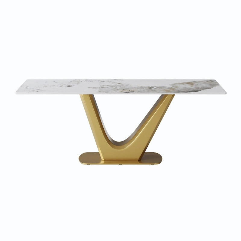 Table à manger moderne en marbre avec piédestal en V, table de cuisine en ardoise