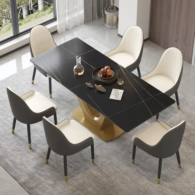 Table à manger moderne en marbre avec piédestal en V, table de cuisine en ardoise