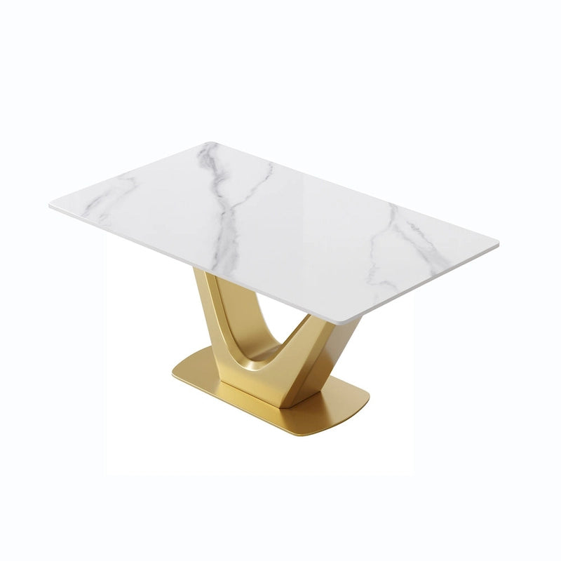 Table à manger moderne en marbre avec piédestal en V, table de cuisine en ardoise