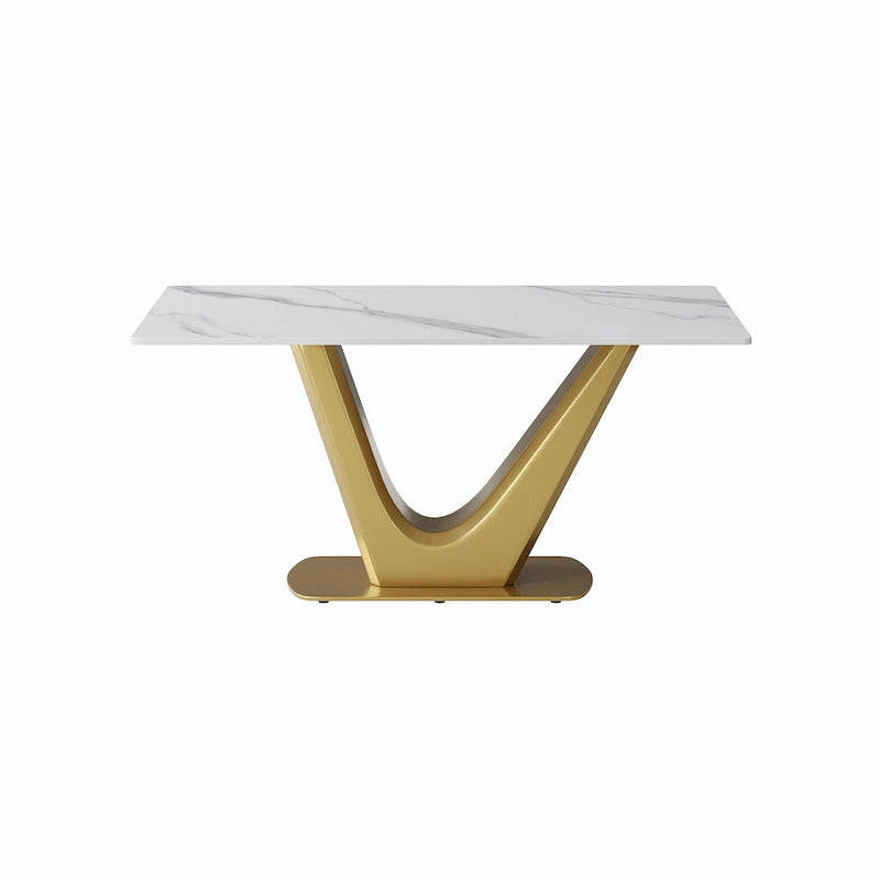 Table à manger moderne en marbre avec piédestal en V, table de cuisine en ardoise