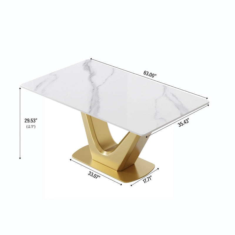 Table à manger moderne en marbre avec piédestal en V, table de cuisine en ardoise