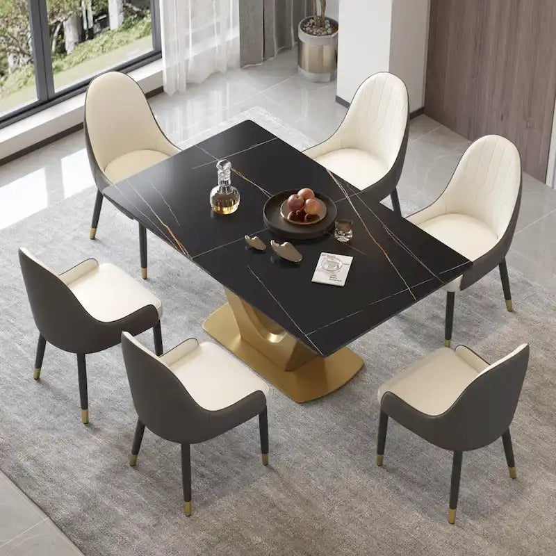Table à manger moderne en marbre avec piédestal en V, table de cuisine en ardoise