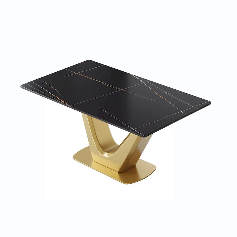 Table à manger moderne en marbre avec piédestal en V, table de cuisine en ardoise