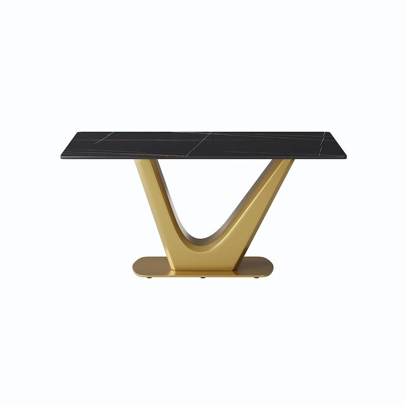 Table à manger moderne en marbre avec piédestal en V, table de cuisine en ardoise