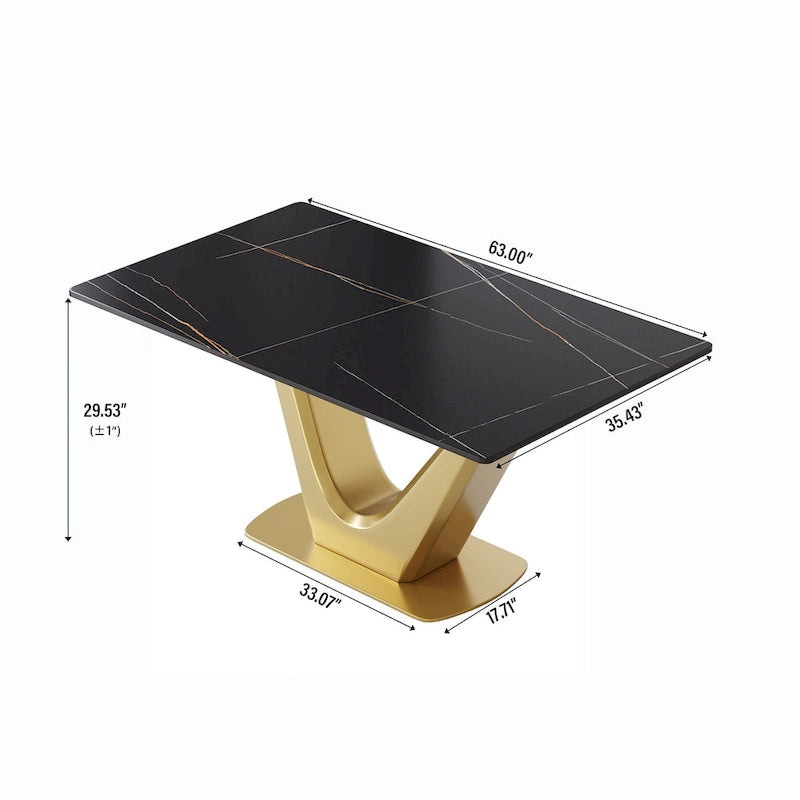 Table à manger moderne en marbre avec piédestal en V, table de cuisine en ardoise