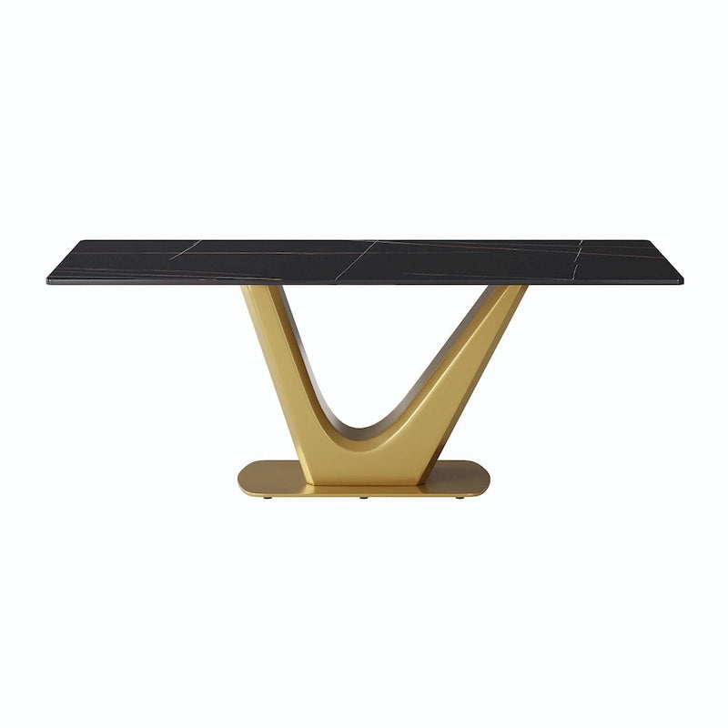Table à manger moderne en marbre avec piédestal en V, table de cuisine en ardoise