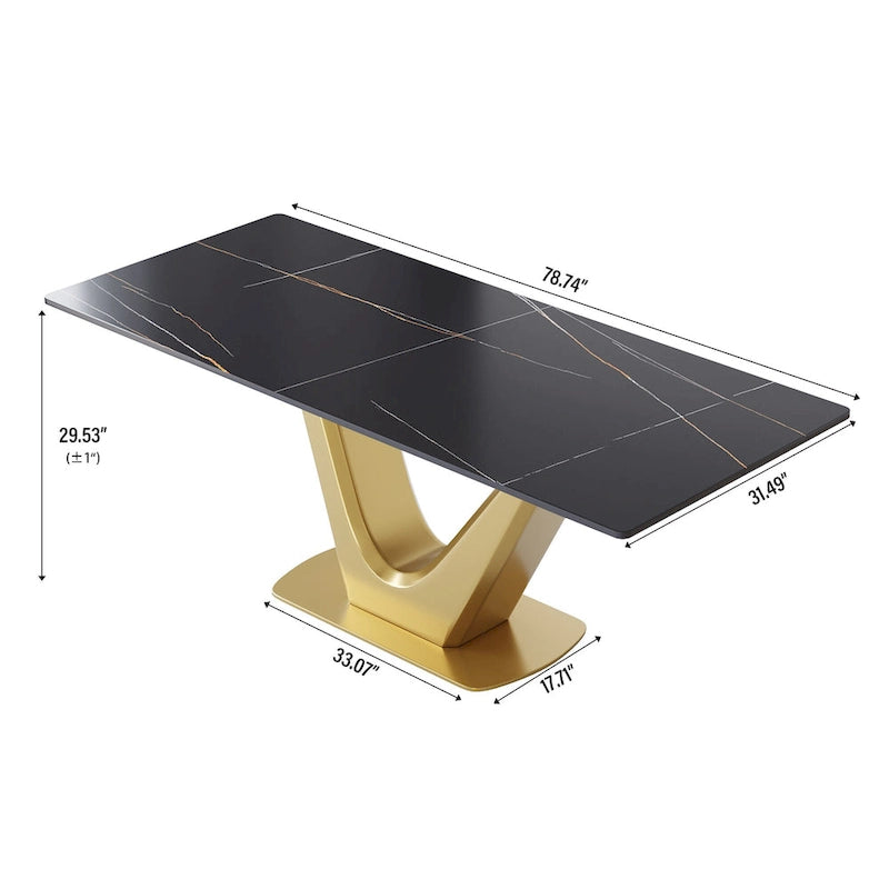 Table à manger moderne en marbre avec piédestal en V, table de cuisine en ardoise