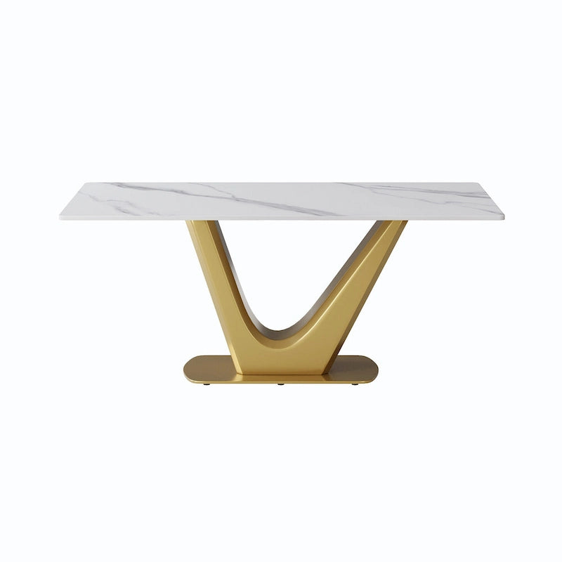 Table à manger moderne en marbre avec piédestal en V, table de cuisine en ardoise