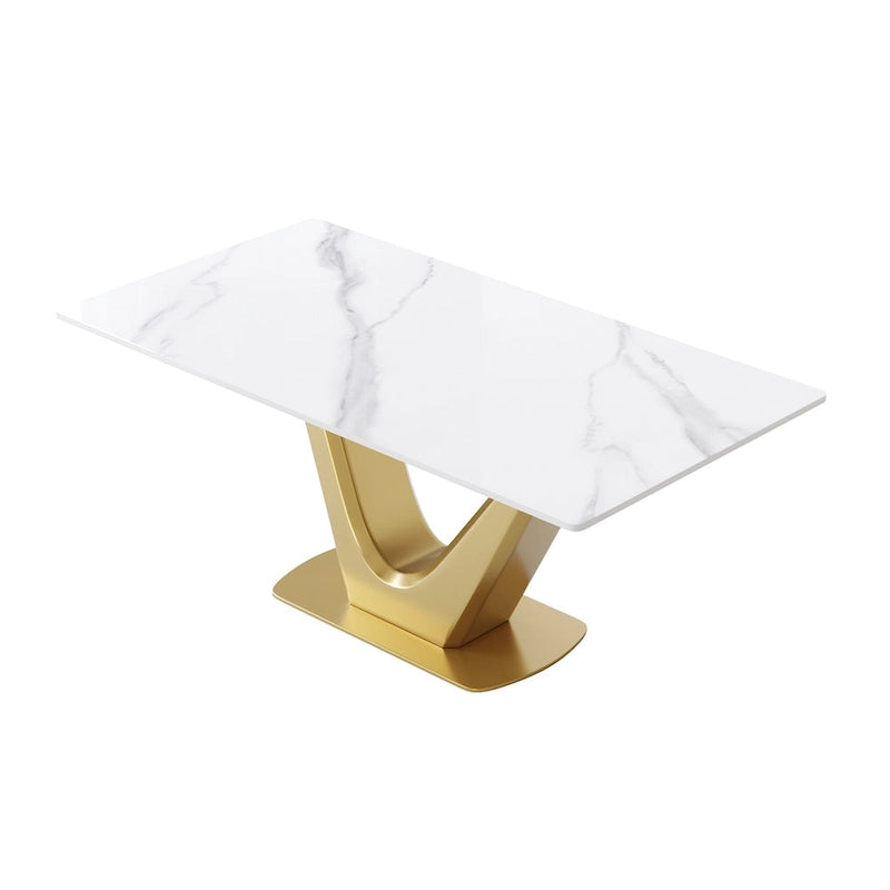 Table à manger moderne en marbre avec piédestal en V, table de cuisine en ardoise