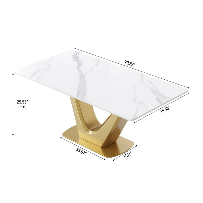 Table à manger moderne en marbre avec piédestal en V, table de cuisine en ardoise